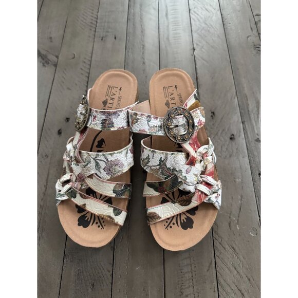 L'ARTISTE Spring Step Yarden Floral Strappy Wedge Sandals Leather Size 38 / 7.5 - Picture 3 of 7